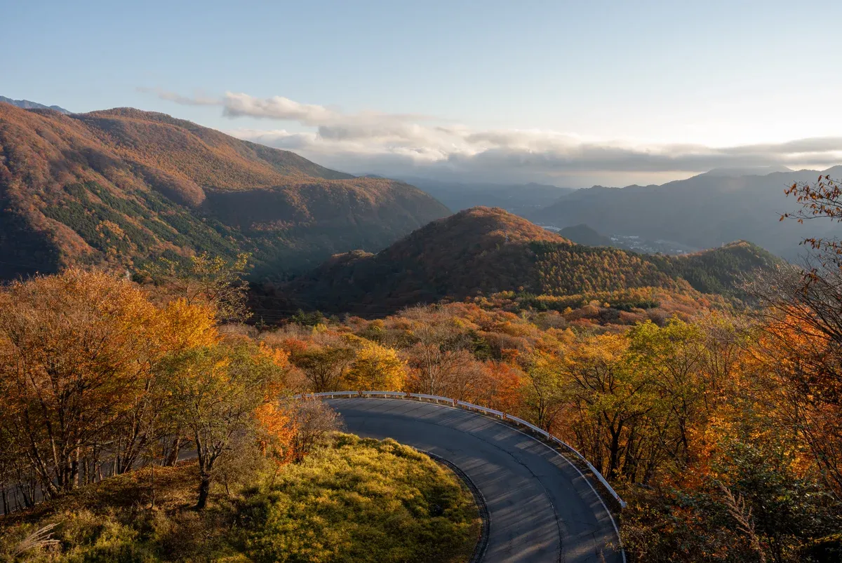 Irohazaka winding road in autumn colour near Nikko on a Nikko Kegon waterfall day trip from Tokyo